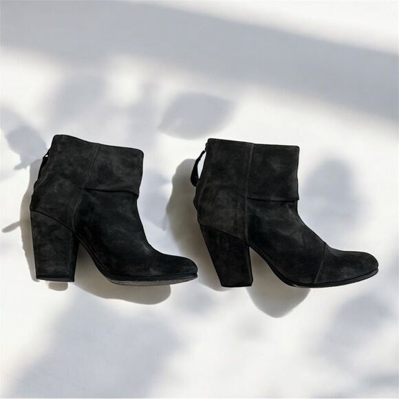 Rag & Bone Suede Granite Newberry Grey Block Heel Zip-Up Ankle Booties 7.5 - Picture 4 of 9